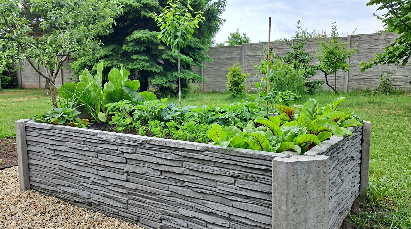 Beton-Hochbeet Dekor: Splittsteinoptik