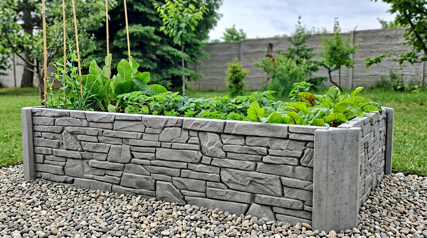 Beton-Hochbeet Dekor: Steinmauerdekor